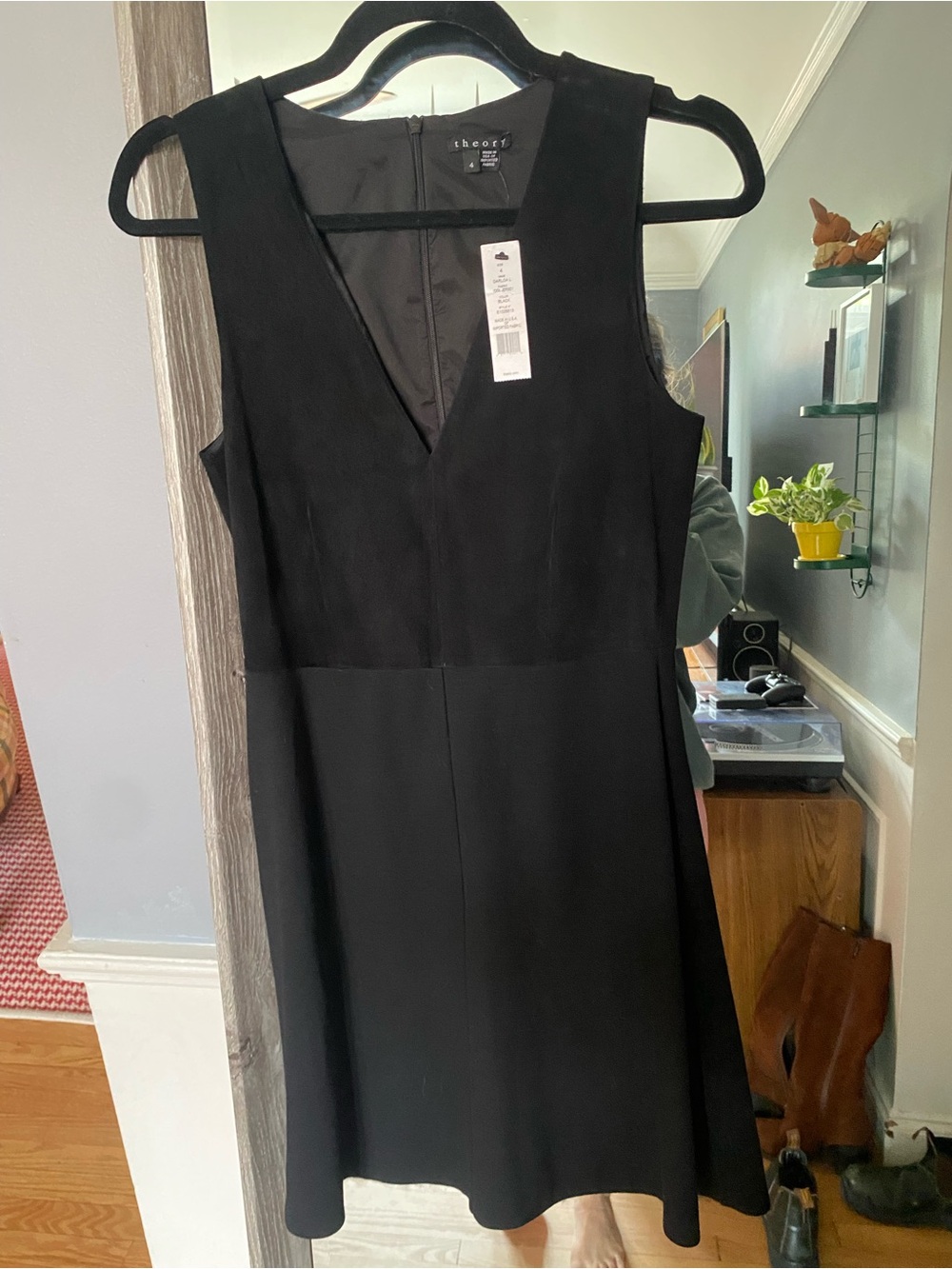 Theory Black V-Neck Midi Dress